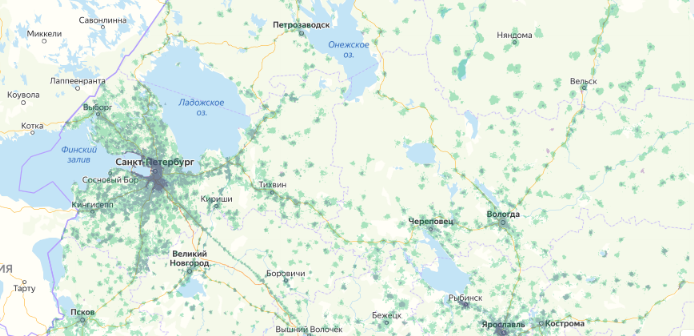 Зона покрытия МТС на карте Магнитогорск 